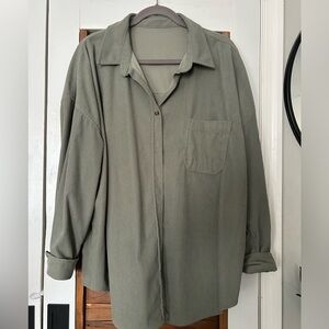 Women's Casual Olive Button Down Oversized Schacket